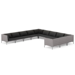 vidaXL 11-tlg. Garten-Lounge-Set mit Auflagen Poly Rattan Dunkelgrau