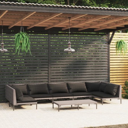 vidaXL 8-tlg. Garten-Lounge-Set mit Auflagen Poly Rattan Dunkelgrau