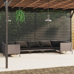 vidaXL 7-tlg. Garten-Lounge-Set mit Auflagen Poly Rattan Dunkelgrau