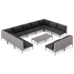 vidaXL 12-tlg. Garten-Lounge-Set mit Auflagen Poly Rattan Dunkelgrau