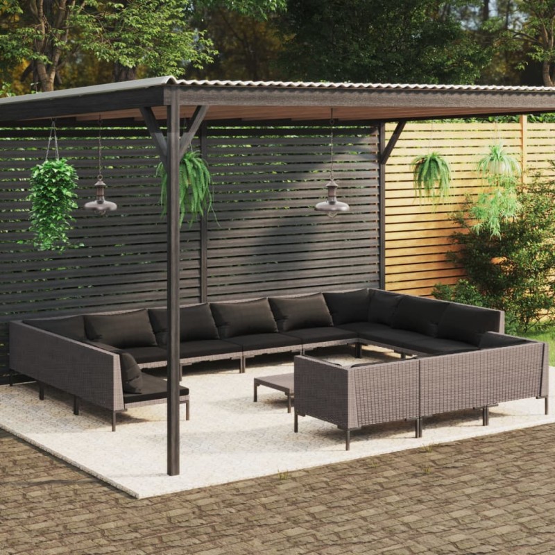 vidaXL 14-tlg. Garten-Lounge-Set mit Kissen Poly Rattan Dunkelgrau vidaXL 14-tlg. Garten-Lounge-Set mit Kissen Poly Rattan Dunkelgrau