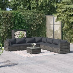 vidaXL 8-tlg. Garten-Lounge-Set mit Kissen Poly Rattan Grau
