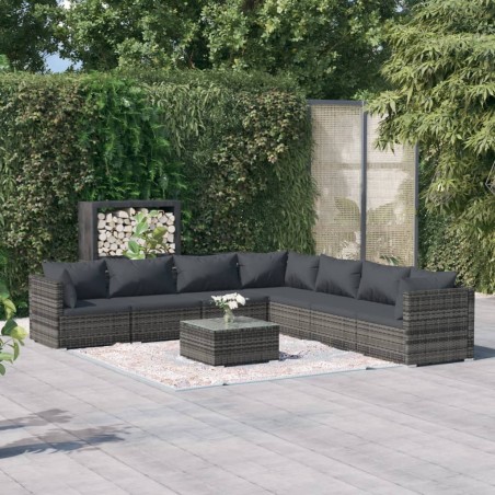 vidaXL 8-tlg. Garten-Lounge-Set mit Kissen Poly Rattan Grau