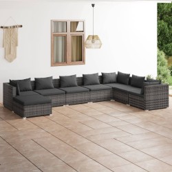 vidaXL 8-tlg. Garten-Lounge-Set mit Kissen Poly Rattan Grau