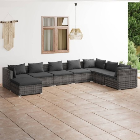vidaXL 8-tlg. Garten-Lounge-Set mit Kissen Poly Rattan Grau