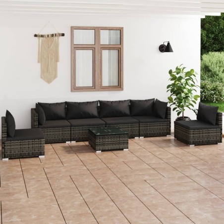 vidaXL 7-tlg. Garten-Lounge-Set mit Kissen Poly Rattan Grau