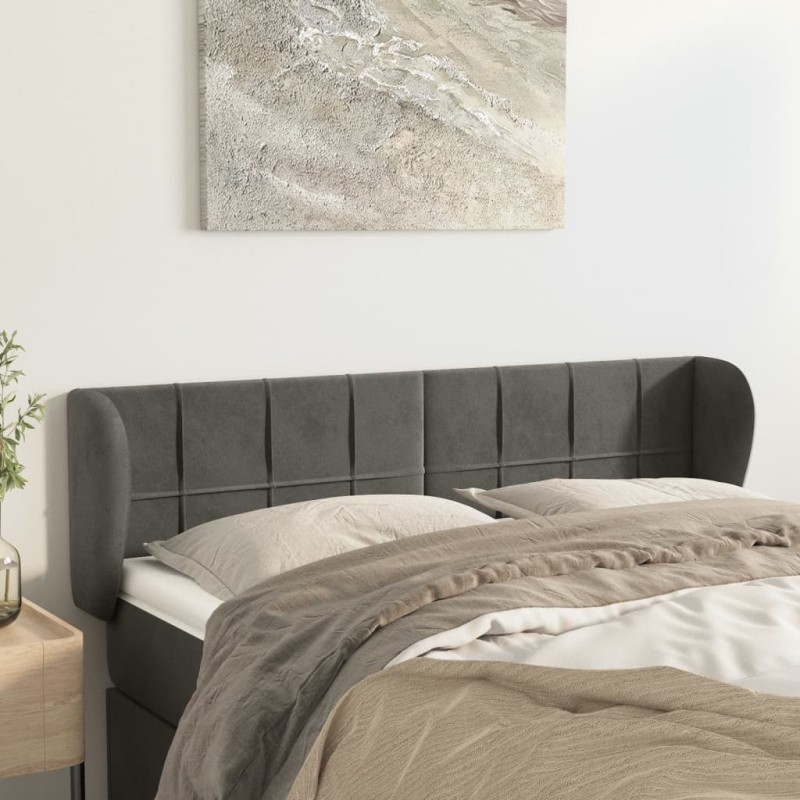 vidaXL Kopfteil mit Ohren Dunkelgrau 147x23x78/88 cm Samt