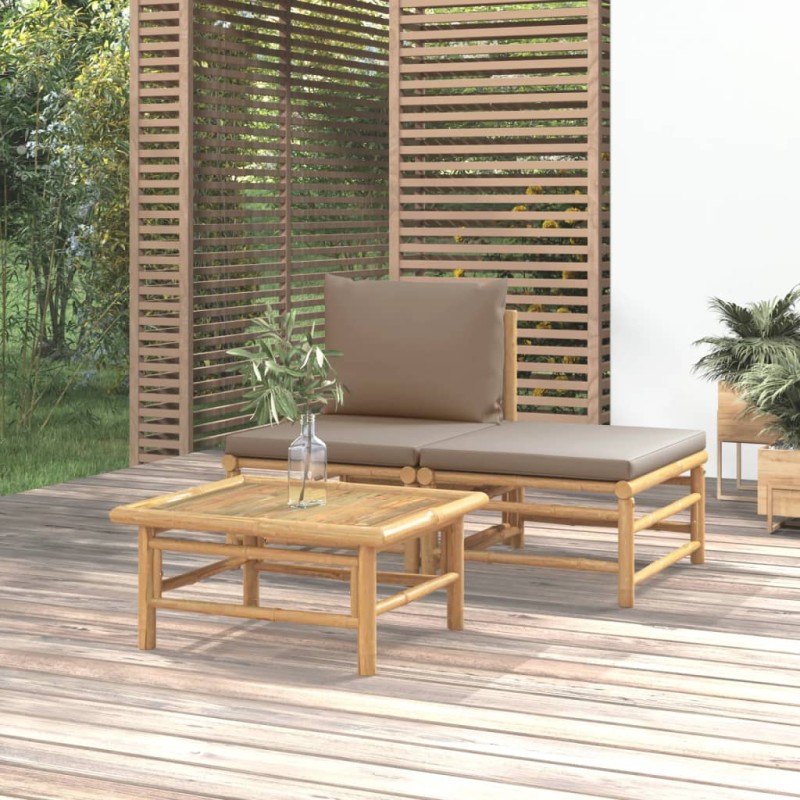 3-tlg. Garten-Lounge-Set mit Taupe Kissen Bambus 3-tlg. Garten-Lounge-Set mit Taupe Kissen Bambus