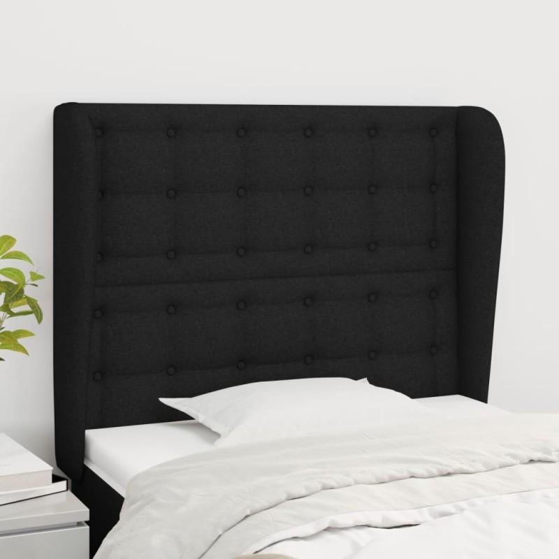 vidaXL Kopfteil mit Ohren Schwarz 83x23x118/128 cm Stoff vidaXL Kopfteil mit Ohren Schwarz 83x23x118/128 cm Stoff