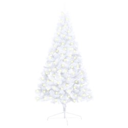 vidaXL Künstlicher Halb-Weihnachtsbaum Beleuchtung Ständer Weiß 120 cm