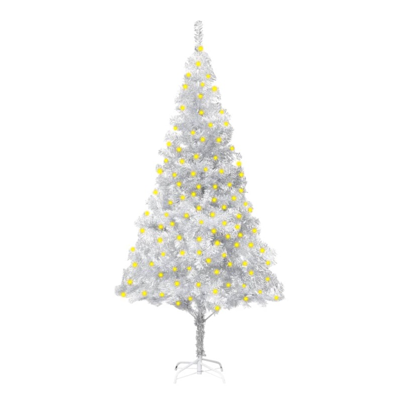 vidaXL Künstlicher Weihnachtsbaum Beleuchtung & Ständer Silber 180 cm vidaXL Künstlicher Weihnachtsbaum Beleuchtung & Ständer Silber 180 cm