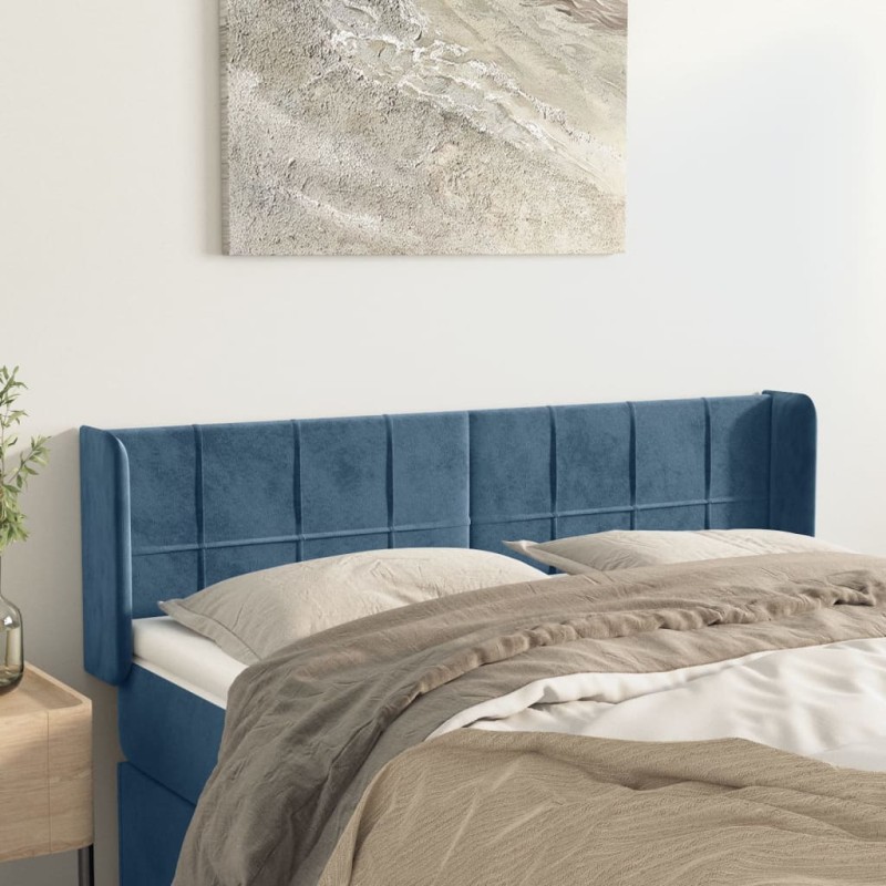 vidaXL Kopfteil mit Ohren Dunkelblau 147x16x78/88 cm Samt