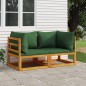 Modular-Ecksofas 2 Stk. mit Grünen Kissen Massivholz Akazie Modular-Ecksofas 2 Stk. mit Grünen Kissen Massivholz Akazie