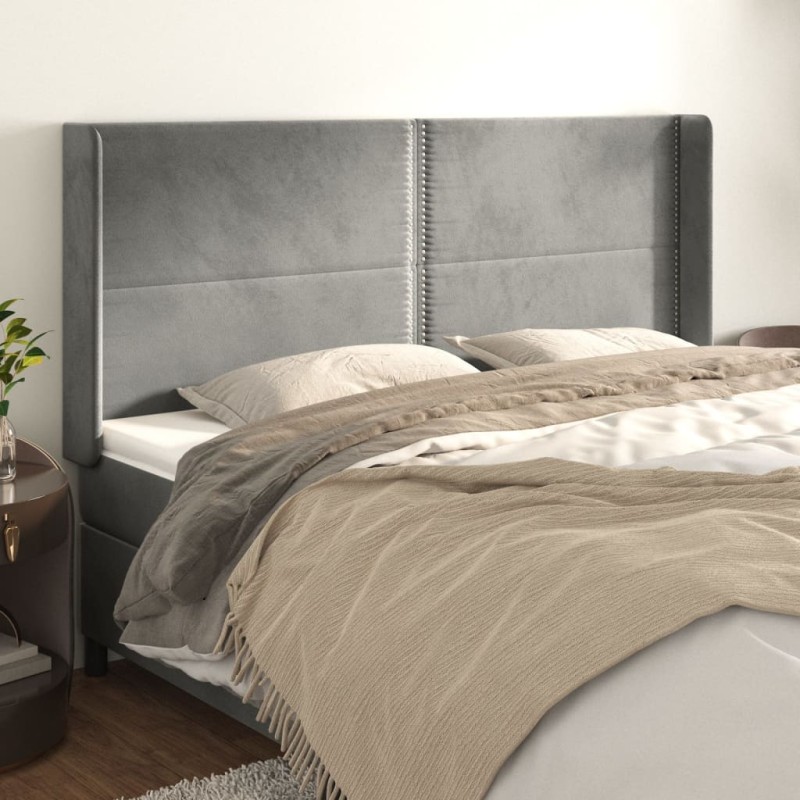 vidaXL Kopfteil mit Ohren Hellgrau 183x16x118/128 cm Samt