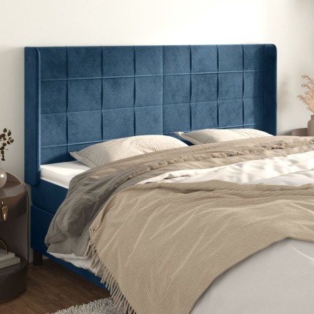 vidaXL Kopfteil mit Ohren Dunkelblau 203x16x118/128 cm Samt