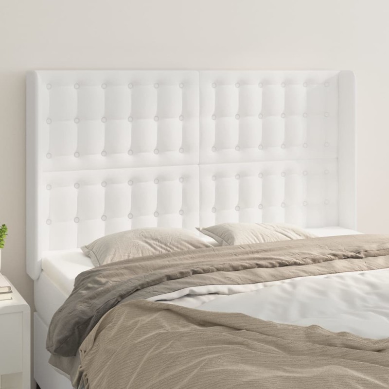 vidaXL Kopfteil mit Ohren Weiß 147x16x118/128 cm Kunstleder vidaXL Kopfteil mit Ohren Weiß 147x16x118/128 cm Kunstleder