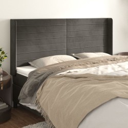 vidaXL Kopfteil mit Ohren Dunkelgrau 183x16x118/128 cm Samt