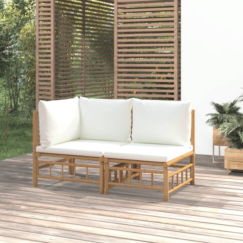 2-tlg. Garten-Lounge-Set mit Cremeweißen Kissen Bambus 2-tlg. Garten-Lounge-Set mit Cremeweißen Kissen Bambus