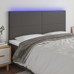 vidaXL LED Kopfteil Grau 200x5x118/128 cm Kunstleder