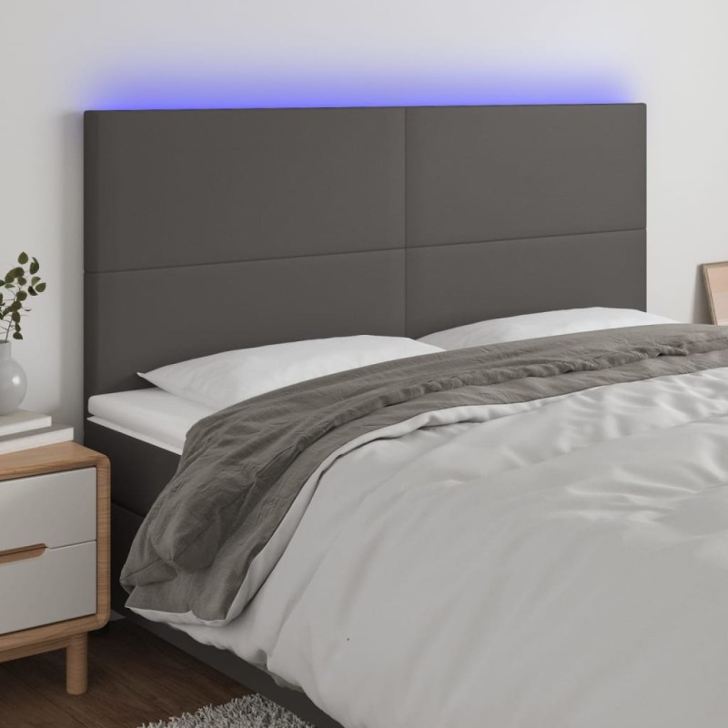 vidaXL LED Kopfteil Grau 200x5x118/128 cm Kunstleder