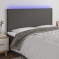 vidaXL LED Kopfteil Grau 200x5x118/128 cm Kunstleder