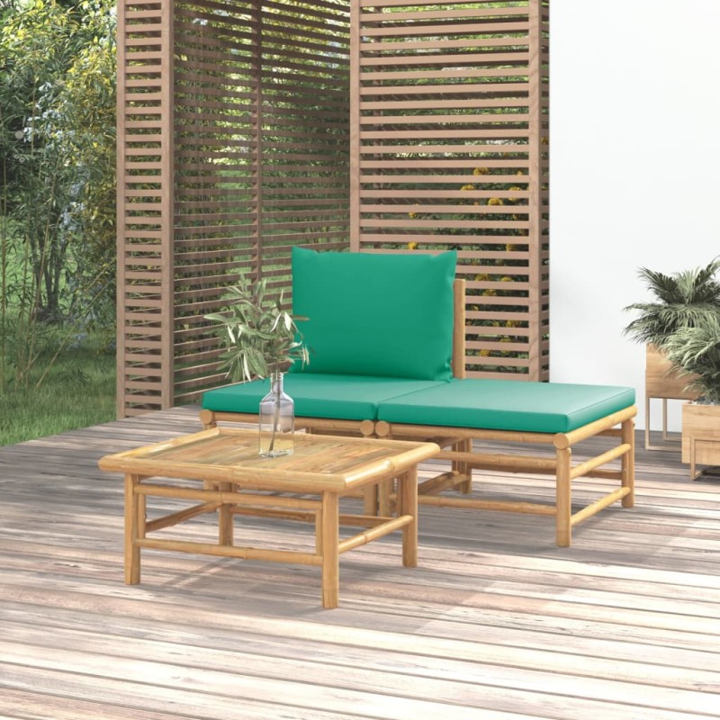 3-tlg. Garten-Lounge-Set mit Grünen Kissen Bambus 3-tlg. Garten-Lounge-Set mit Grünen Kissen Bambus