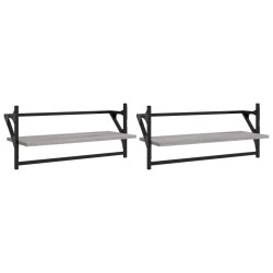 vidaXL Wandregale mit Stangen 2 Stk. Grau Sonoma 65x25x30 cm