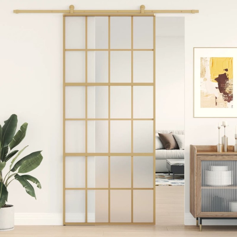 vidaXL Schiebetür Golden 90x205 cm Matt ESG-Glas und Aluminium vidaXL Schiebetür Golden 90x205 cm Matt ESG-Glas und Aluminium