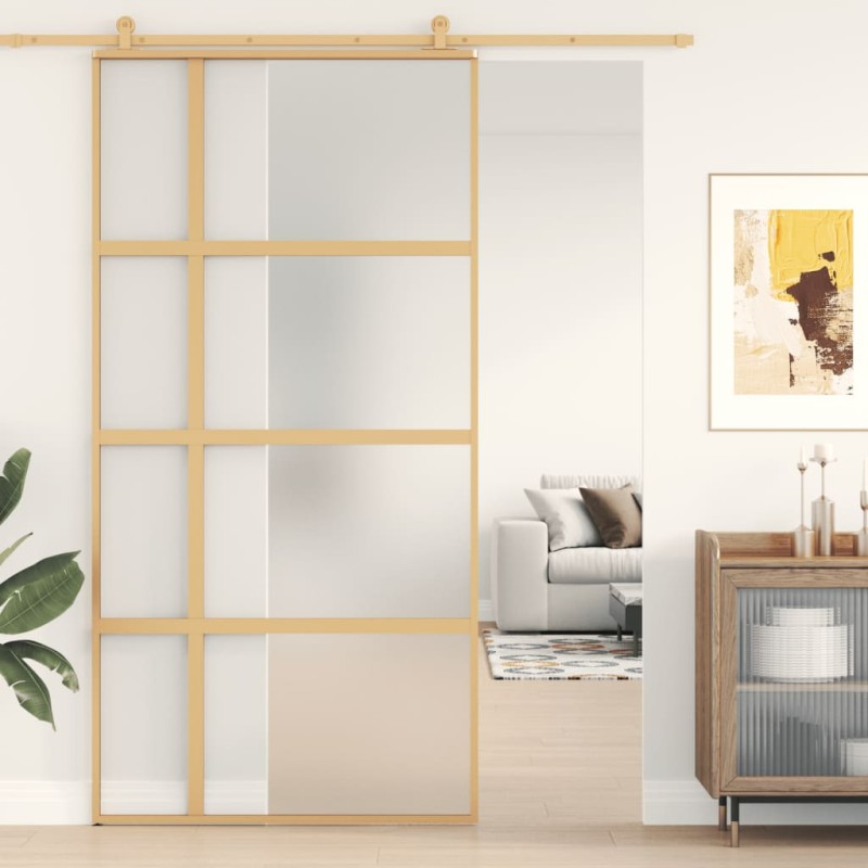 vidaXL Schiebetür Golden 102,5x205 cm Matt ESG-Glas und Aluminium vidaXL Schiebetür Golden 102,5x205 cm Matt ESG-Glas und Aluminium