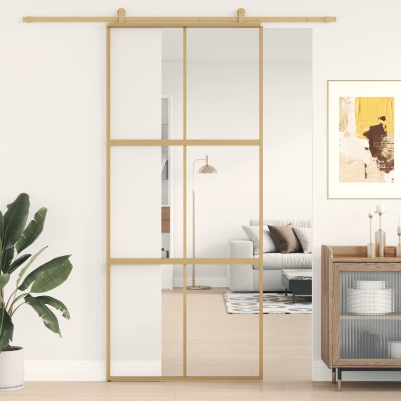 vidaXL Schiebetür Golden 90x205 cm ESG-Klarglas und Aluminium vidaXL Schiebetür Golden 90x205 cm ESG-Klarglas und Aluminium