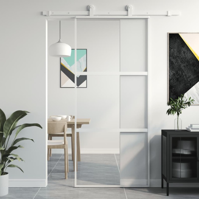 vidaXL Schiebetür Weiß 90x205 cm Hartglas und Aluminium vidaXL Schiebetür Weiß 90x205 cm Hartglas und Aluminium
