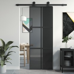 vidaXL Schiebetür Schwarz 76x205 cm Hartglas und Aluminium
