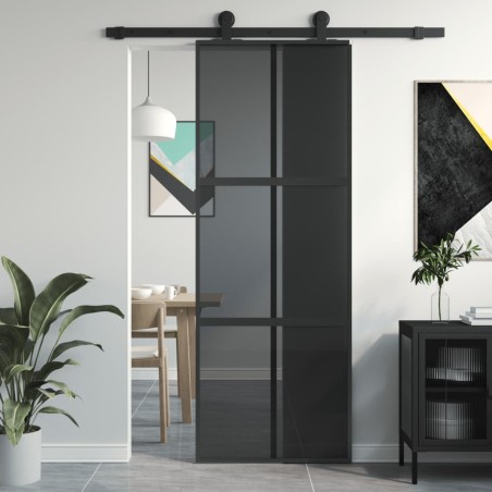 vidaXL Schiebetür Schwarz 76x205 cm Hartglas und Aluminium