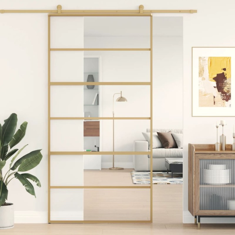vidaXL Schiebetür Golden 102,5x205 cm ESG-Klarglas und Aluminium vidaXL Schiebetür Golden 102,5x205 cm ESG-Klarglas und Aluminium