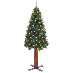 vidaXL Weihnachtsbaum Schlank mit Beleuchtung & Zapfen Echtholz 210 cm