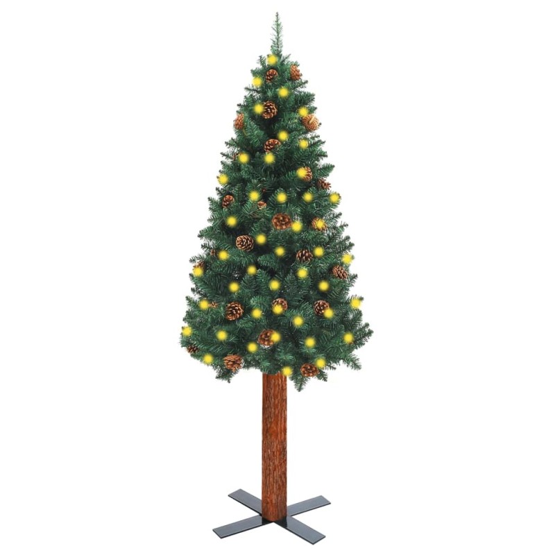 vidaXL Weihnachtsbaum Schlank mit Beleuchtung & Zapfen Echtholz 210 cm vidaXL Weihnachtsbaum Schlank mit Beleuchtung & Zapfen Echtholz 210 cm