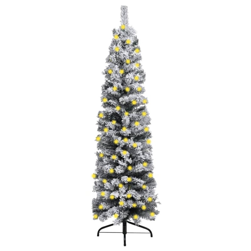 vidaXL Weihnachtsbaum Schlank mit Beleuchtung & Schnee Grün 180 cm PVC vidaXL Weihnachtsbaum Schlank mit Beleuchtung & Schnee Grün 180 cm PVC