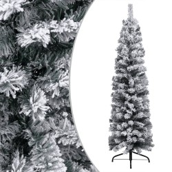 vidaXL Weihnachtsbaum Schlank mit Beleuchtung & Schnee Grün 180 cm PVC