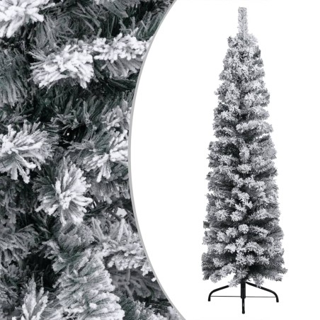 vidaXL Weihnachtsbaum Schlank mit Beleuchtung & Schnee Grün 180 cm PVC