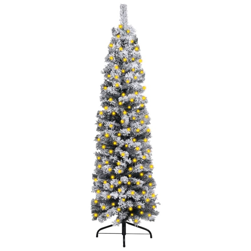vidaXL Weihnachtsbaum Schlank mit Beleuchtung & Schnee Grün 120 cm PVC vidaXL Weihnachtsbaum Schlank mit Beleuchtung & Schnee Grün 120 cm PVC
