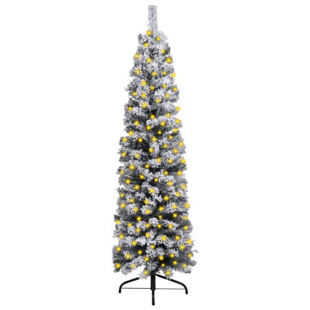 vidaXL Weihnachtsbaum Schlank mit Beleuchtung & Schnee Grün 120 cm PVC