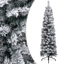 vidaXL Weihnachtsbaum Schlank mit Beleuchtung & Schnee Grün 120 cm PVC