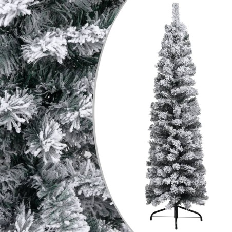vidaXL Weihnachtsbaum Schlank mit Beleuchtung & Schnee Grün 120 cm PVC
