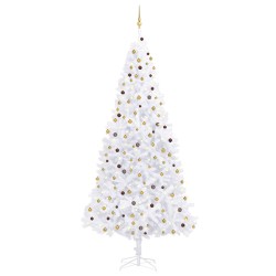 vidaXL Künstlicher Weihnachtsbaum Beleuchtung & Kugeln LEDs 300cm Weiß