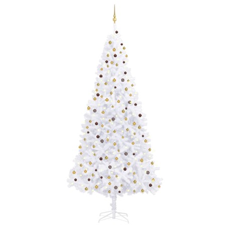vidaXL Künstlicher Weihnachtsbaum Beleuchtung & Kugeln LEDs 300cm Weiß