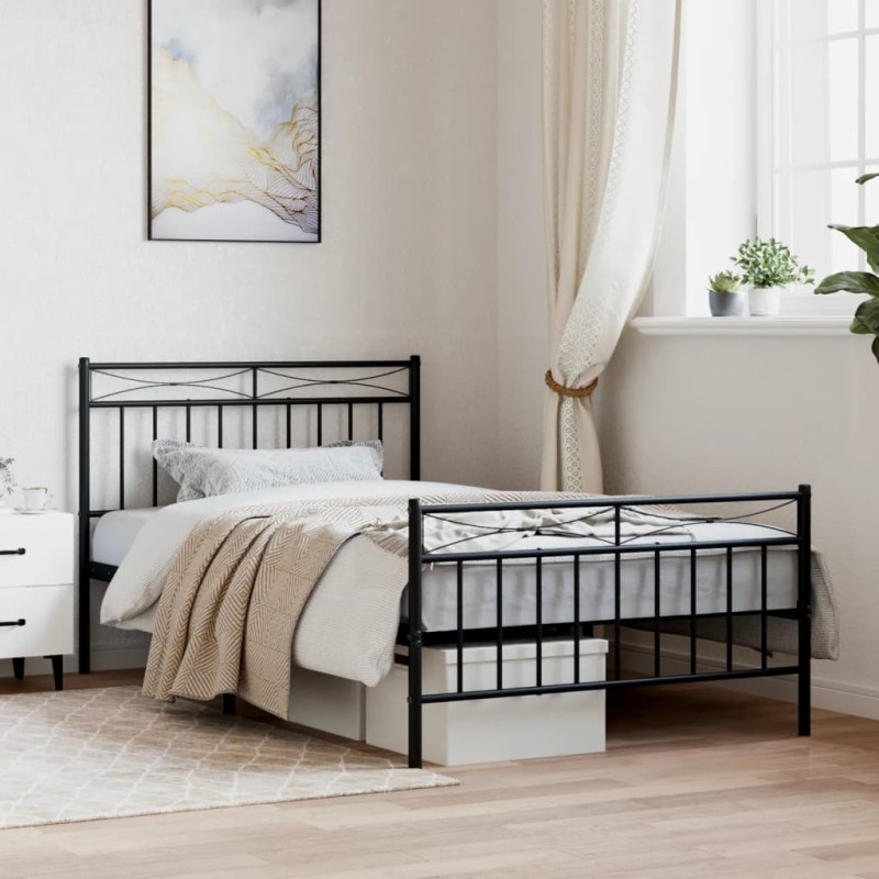 vidaXL Bettgestell mit Kopf- und Fußteil Metall Schwarz 107x203 cm vidaXL Bettgestell mit Kopf- und Fußteil Metall Schwarz 107x203 cm