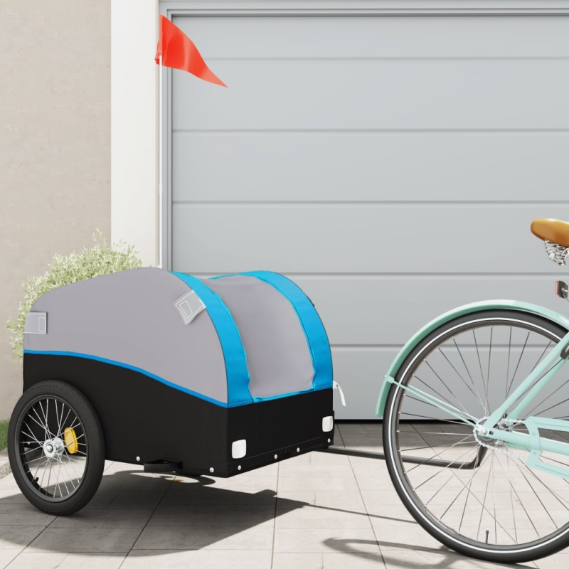 vidaXL Lastenanhänger für Fahrrad Schwarz und Blau 45 kg Eisen vidaXL Lastenanhänger für Fahrrad Schwarz und Blau 45 kg Eisen