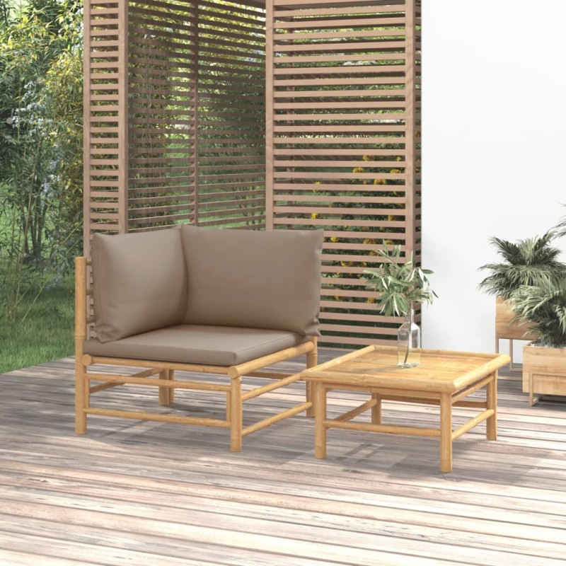 2-tlg. Garten-Lounge-Set mit Taupe Kissen Bambus 2-tlg. Garten-Lounge-Set mit Taupe Kissen Bambus