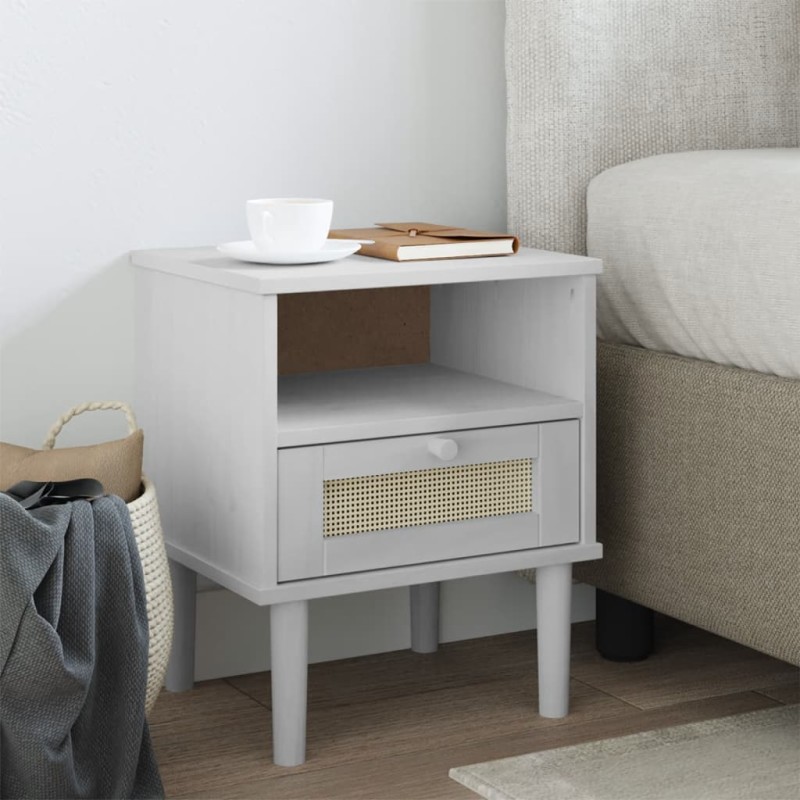 vidaXL Nachttisch SENJA Rattan-Look Weiß 40x35x48 cm Massivholz Kiefer vidaXL Nachttisch SENJA Rattan-Look Weiß 40x35x48 cm Massivholz Kiefer