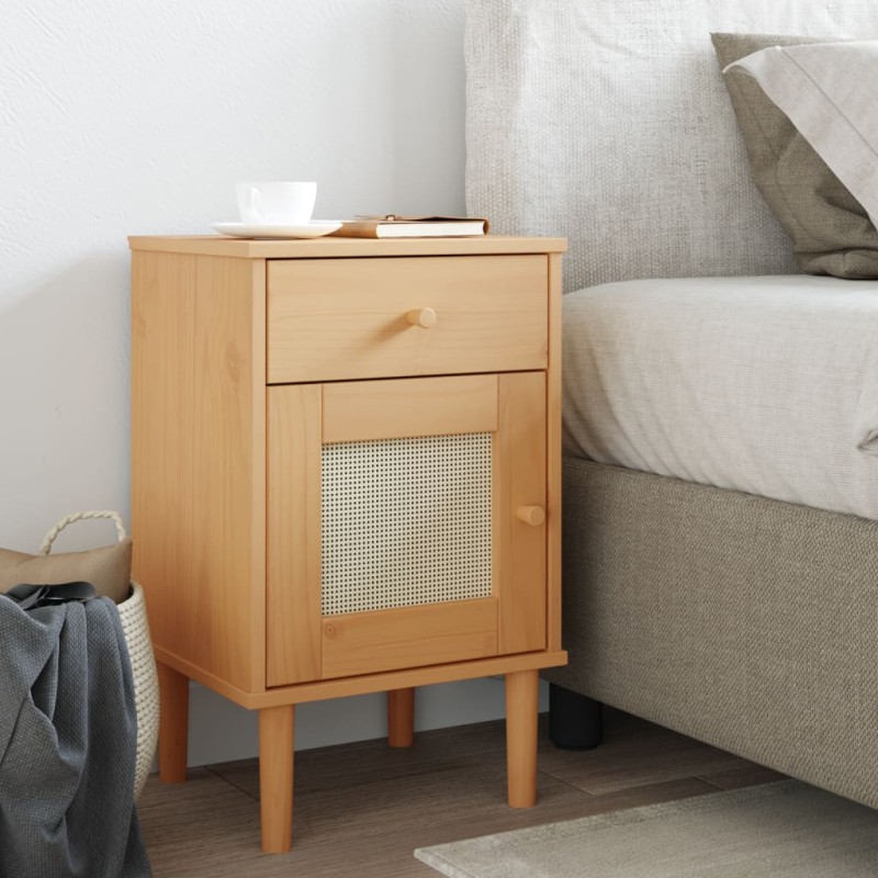 vidaXL Nachttisch SENJA Rattan-Look Braun 40x35x65cm Massivholz Kiefer vidaXL Nachttisch SENJA Rattan-Look Braun 40x35x65cm Massivholz Kiefer